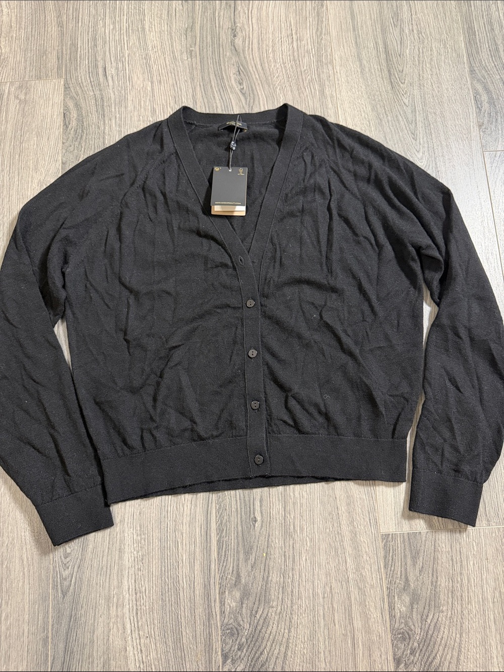Massimo Dutti Black V-Neck Button-Front Cardigan
